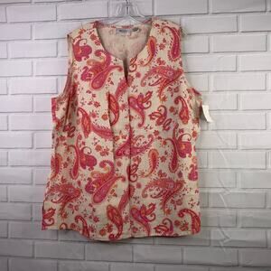 vintage Y2K NWT JC Penney Units Woman 100% linen tank top pink paisley 2X